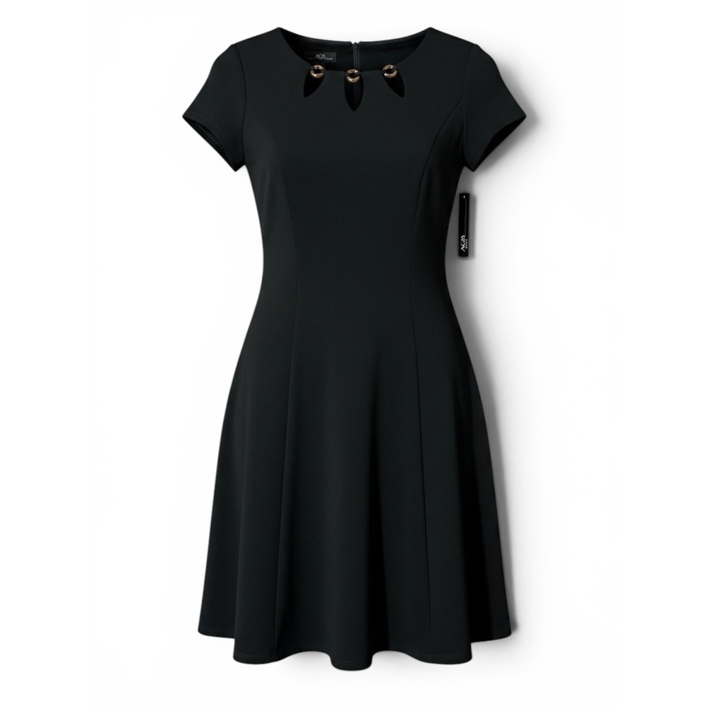 AGB Dress Womens Black Fit & Flare Short Sleeve Cutout Neck Acrylic Size 8 NEW